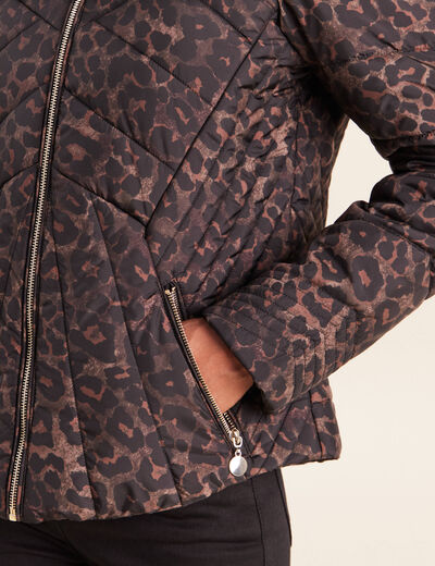 Doudoune d&eacute;perlante droite zipp&eacute;e marron femme
