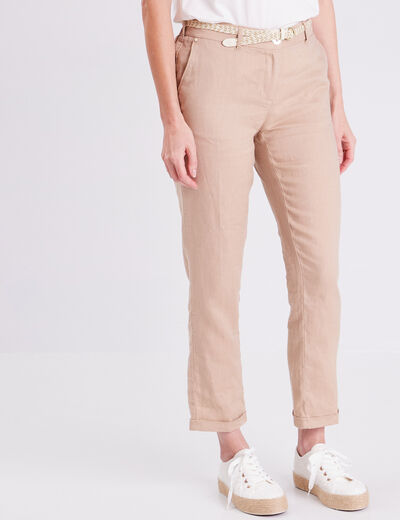 Pantalon flou ceinturé sable femme