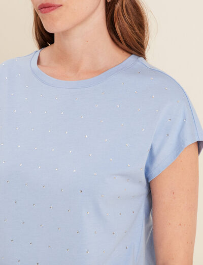 T-shirt manches courtes strass bleu ciel femme