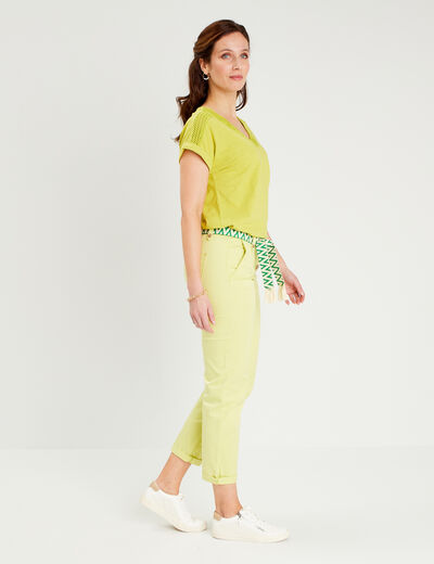 Pantalon droit avec ceinture jaune clair femme