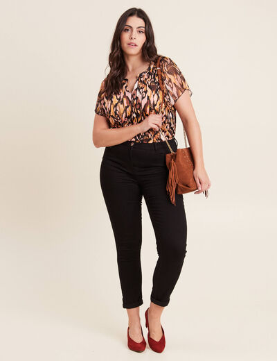 Jean ajusté taille standard 7/8ème noir femme