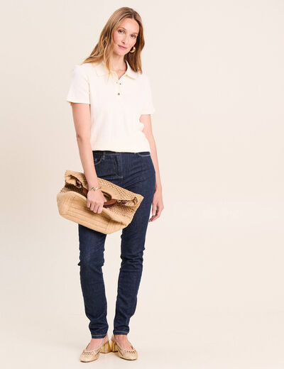Polo jacquard manches courtes ecru femme