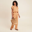 Pantalon fluide taille haute beige femme