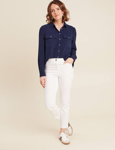 Pantalon droit taille haute 7/8ème blanc femme