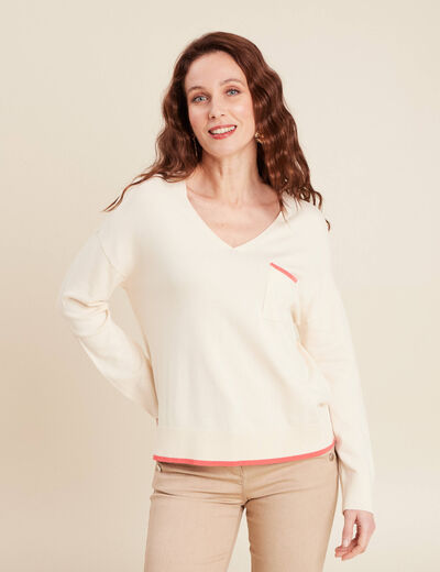 Pull manches longues ecru femme