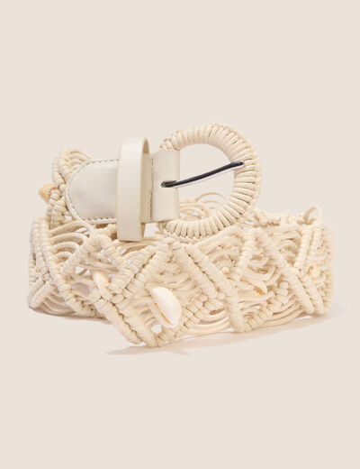 Ceinture tress&eacute;e avec coquillages ecru femme