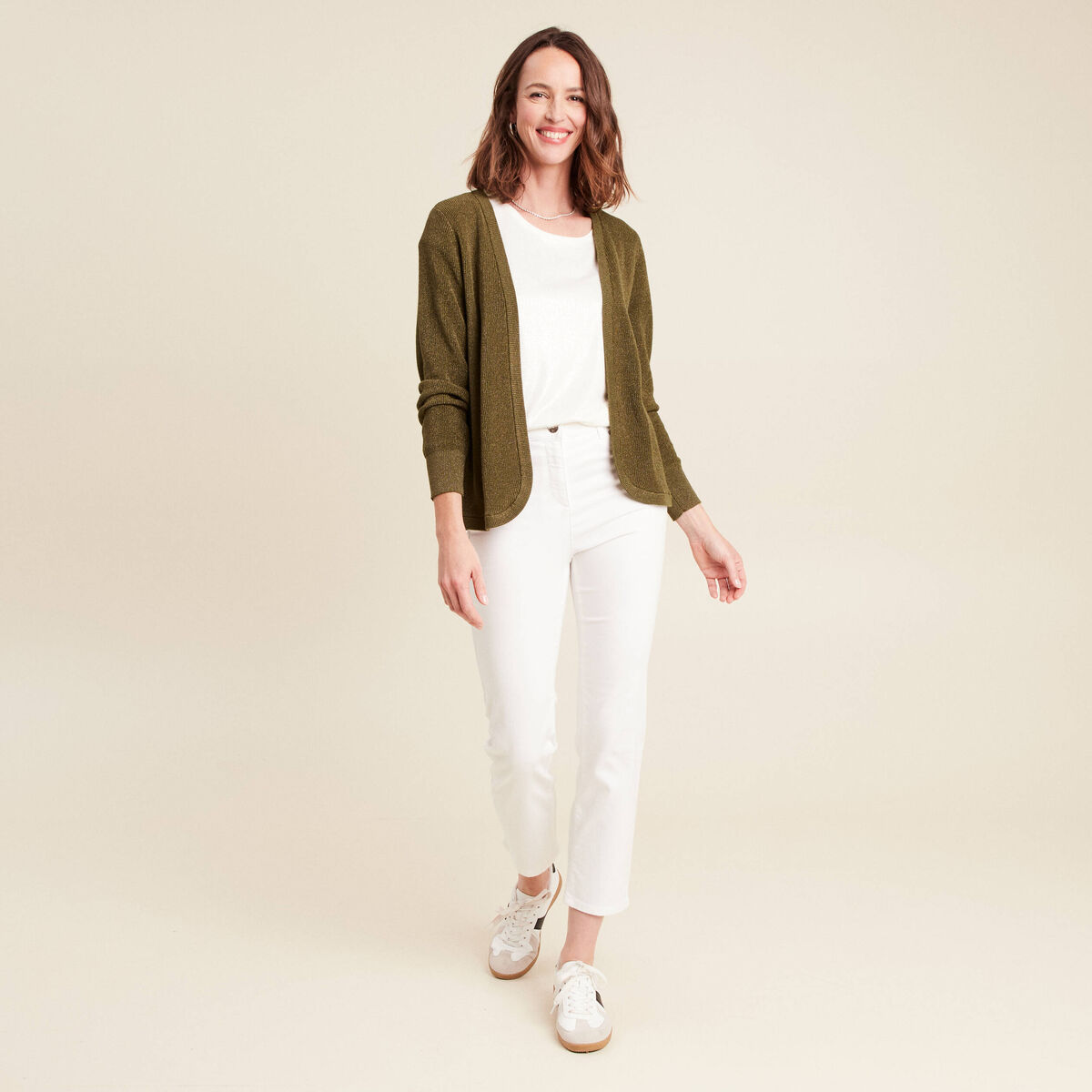 Gilet manches longues vert olive femme
