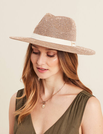 Chapeau avec sequins couleur or femme