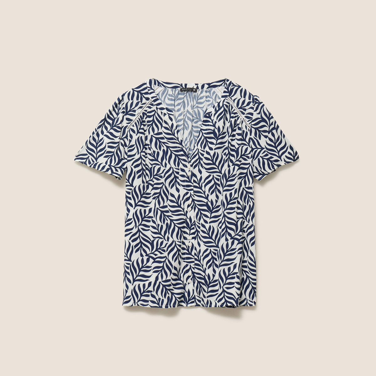 Blouse col v manches courtes fluide bleu femme