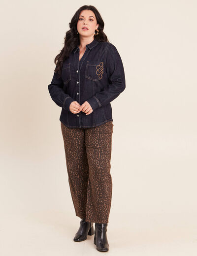 Chemise cintr&eacute;e en jean manches longues denim brut femme
