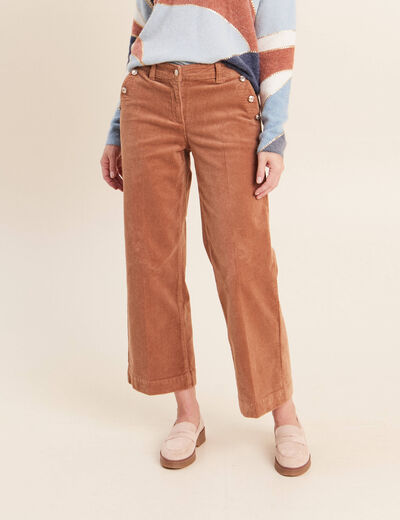 Pantalon large velours c&ocirc;tel&eacute; marron femme