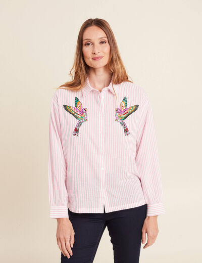 Chemise droite mi-longue en coton rose femme