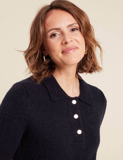 Pull manches courtes bleu foncé femme