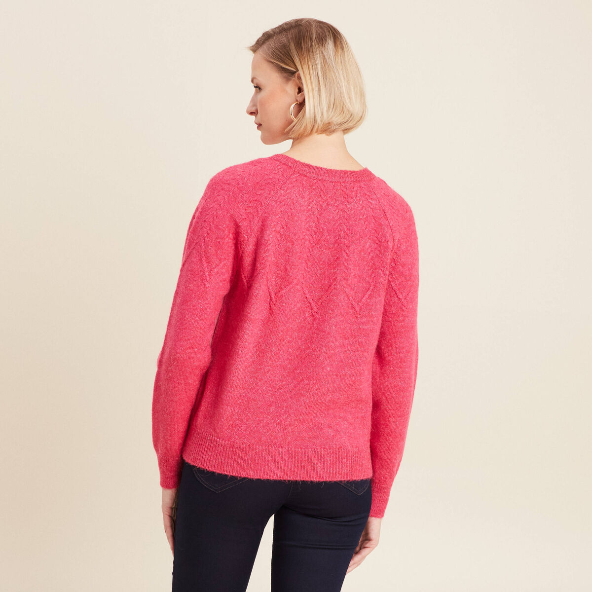 Pull manches longues rose framboise femme