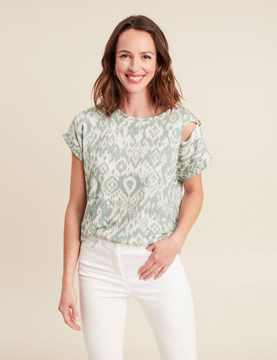 t-shirt droit court manches courtes vert femme