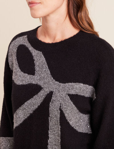 Pull col bateau manches longues noir femme