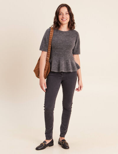Pull col rond gris clair femme