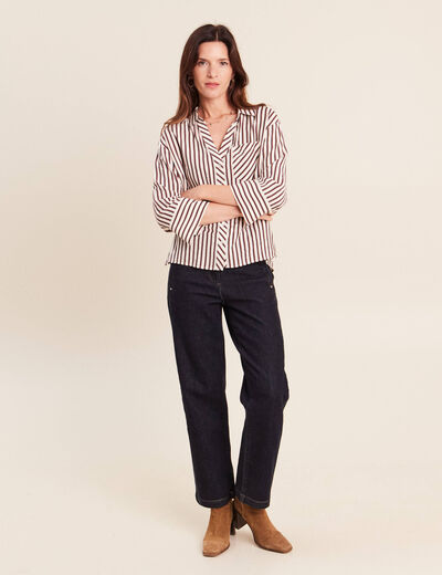 Chemise ample manches 3/4 marron femme