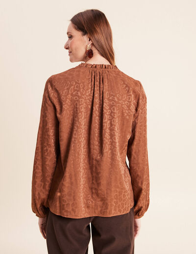Blouse jacquard col v manches longues noir femme