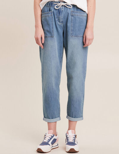 Jean large à coulisse denim double stone femme