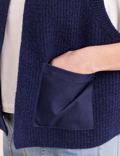 Gilet sans manches aspect laineux bleu marine femme