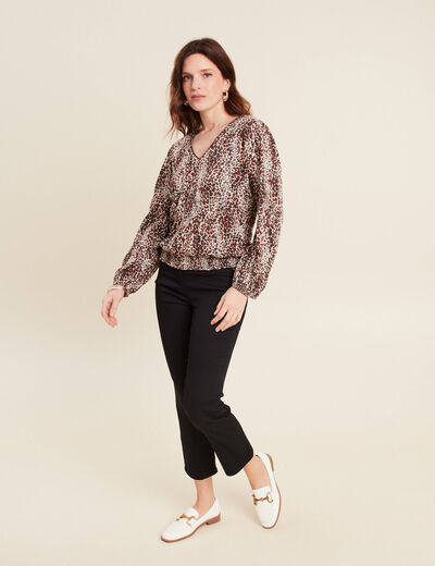 Blouse droite manches longues marron cognac femme