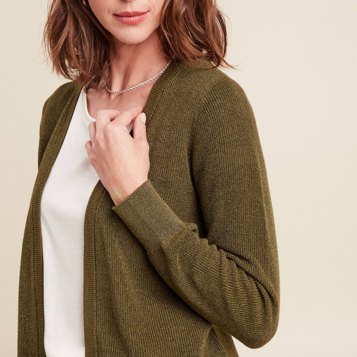 Gilet manches longues vert olive femme