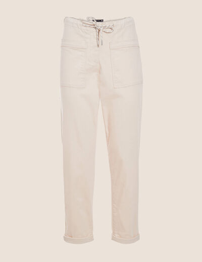 Pantalon coupe droite à coulisse ivoire femme