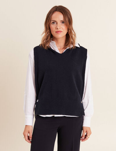Pull sans manches à capuche bleu foncé femme