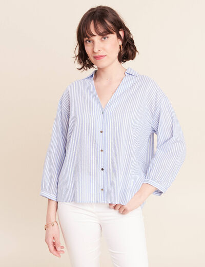 Chemise ample manches 3/4 col chemise bleu femme