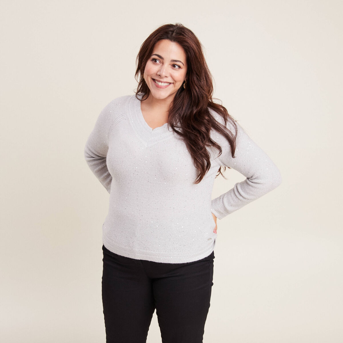 Pull manches longues gris clair femme