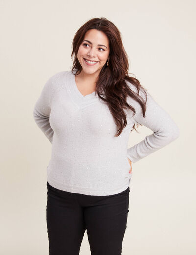 Pull manches longues gris clair femme
