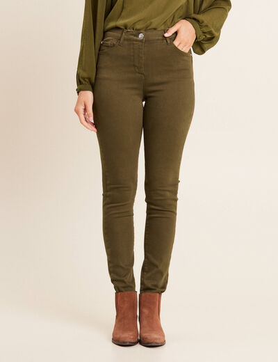 Jean magique ajusté taille standard vert kaki femme