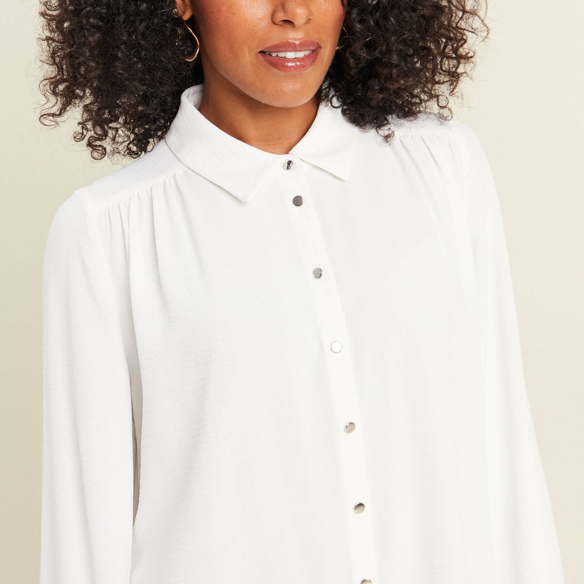 Chemise fluide manches longues ecru femme