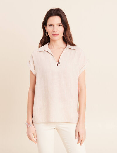 Blouse manches courtes fluide beige femme