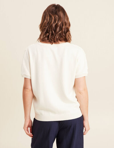 Pull col V manches courtes ecru femme