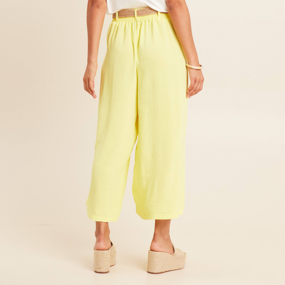 Pantalon jupe-culotte large jaune clair femme