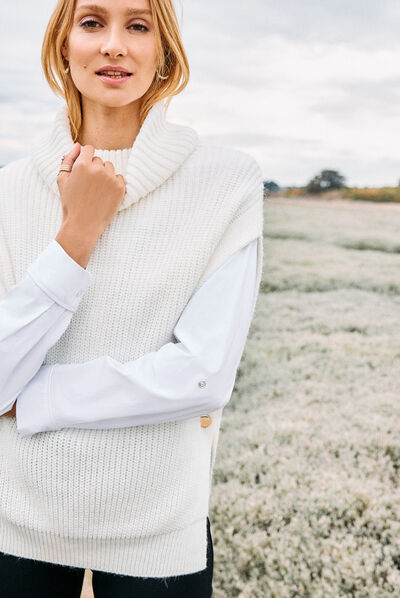 Pull manches courtes ecru femme