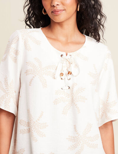Blouse crêpe manches courtes beige femme
