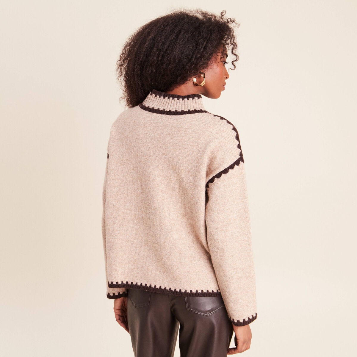 Pull col montant beige femme