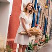 Robe droite fluide smockée ecru femme