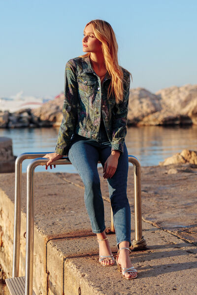 Jean ajusté réversible bleu femme