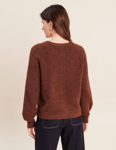 Gilet col rond marron fonc&eacute; femme