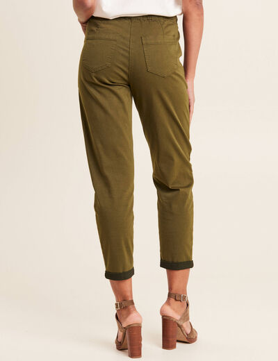 Pantalon coupe droite à coulisse vert olive femme