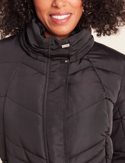 Doudoune cintr&eacute;e &agrave; capuche doubl&eacute;e noir femme