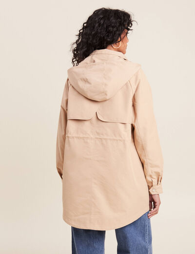 Parka déperlante cintrée à capuche beige femme