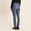 Pantalon enduit ajust&eacute; taille bascul&eacute;e bleu fonc&eacute; femme