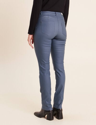 Pantalon enduit ajust&eacute; taille bascul&eacute;e bleu fonc&eacute; femme