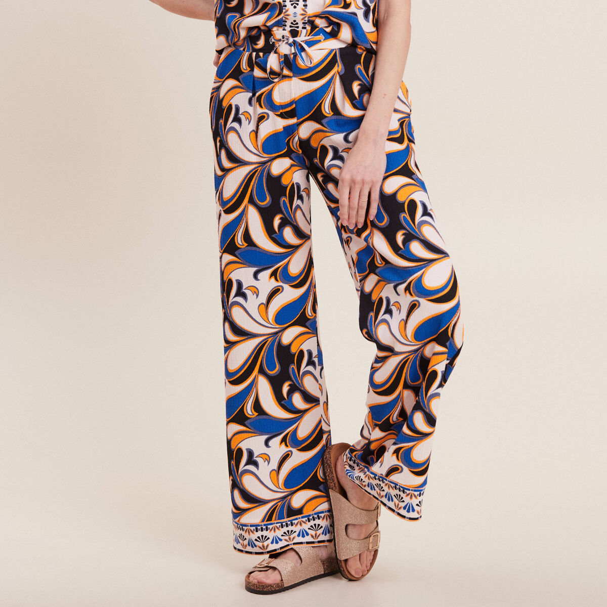 Pantalon large &agrave; coulisse bleu femme