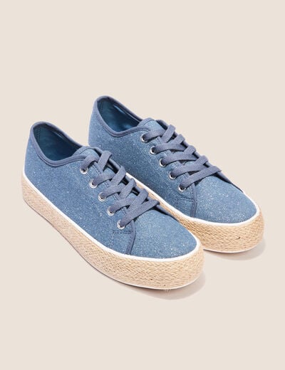 Tennis à lacets en jean denim stone femme